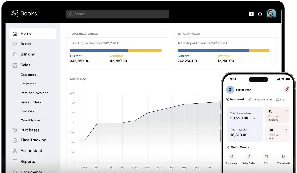 Zoho Books accounting dashboard
